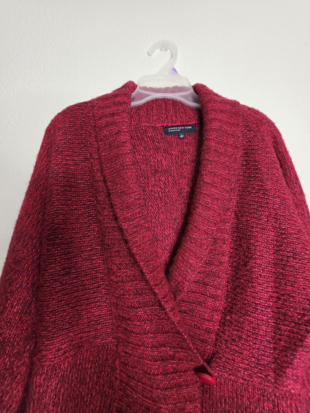 Jones New York Signature Womens Red Chunky Knit V-Neck Cardigan Dolman Sz L - Picture 4 of 12